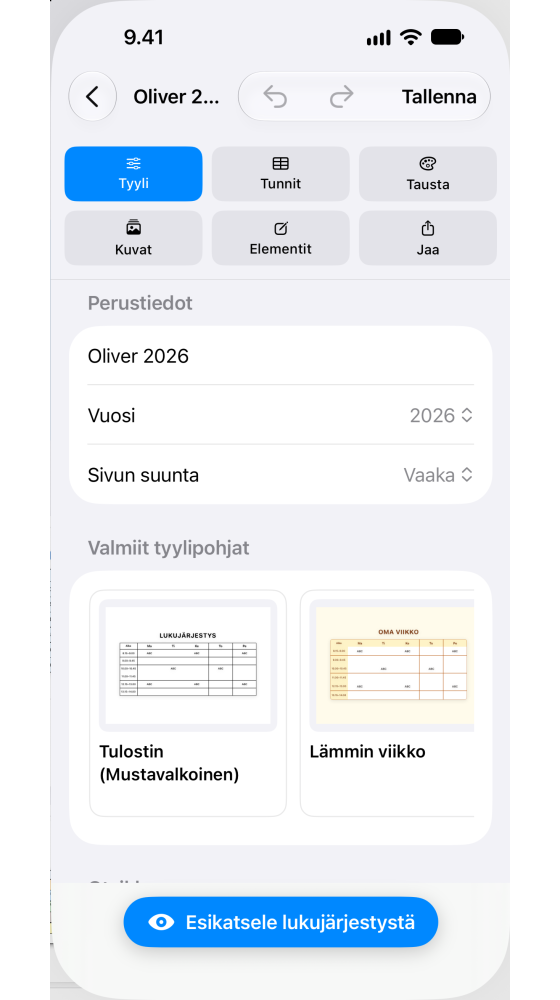 Tyylin muokkaus ja valmiit pohjat