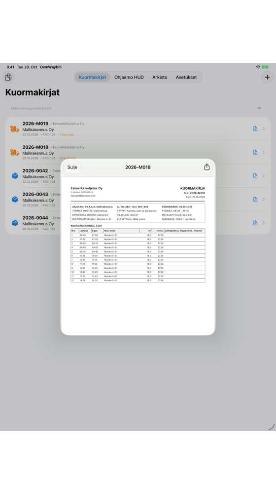 iPad — Maanajopäiväkirjan PDF