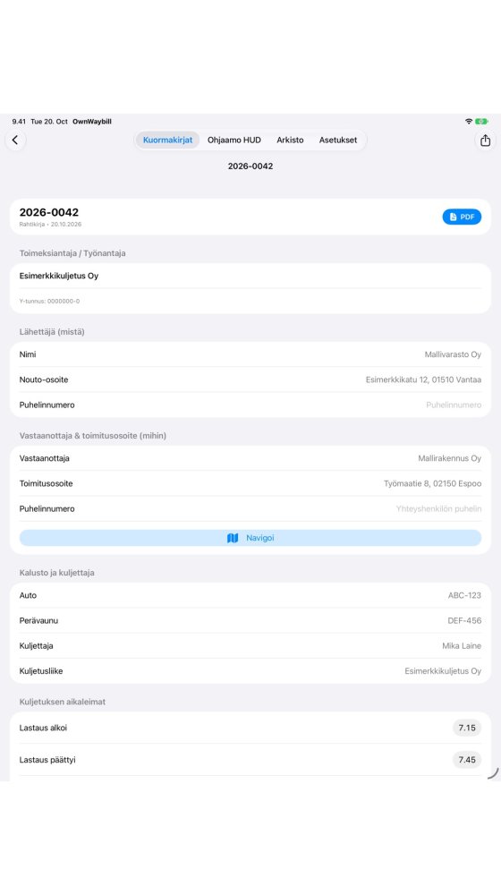 iPad — Rahtikirjan muokkaus