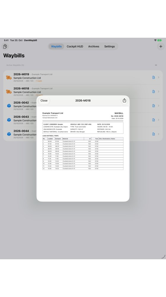 iPad — Earthmoving log PDF