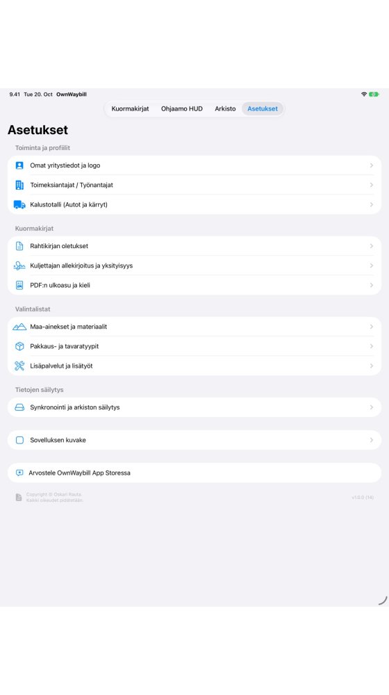 iPad — Asetukset