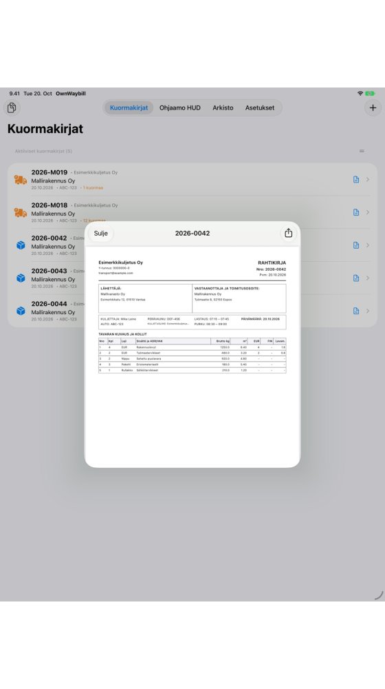 iPad — Rahtikirjan PDF