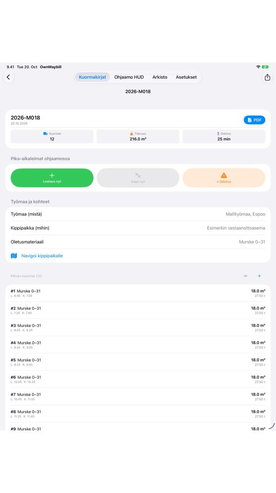 iPad — Maanajopäiväkirjan muokkaus