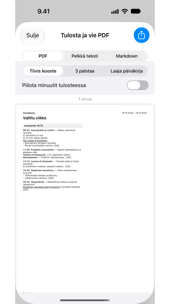 Paperia säästävä A4 PDF -vienti