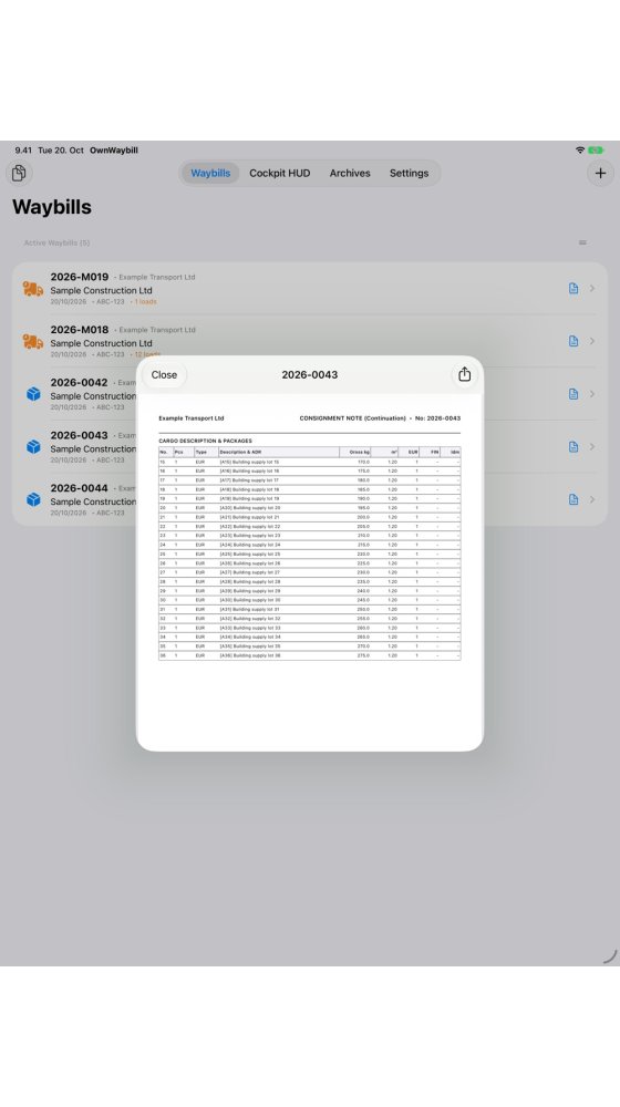 iPad — Cargo continuation page
