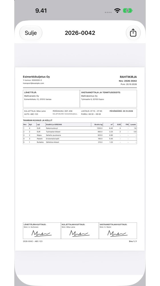 iPhone — Rahtikirjan PDF