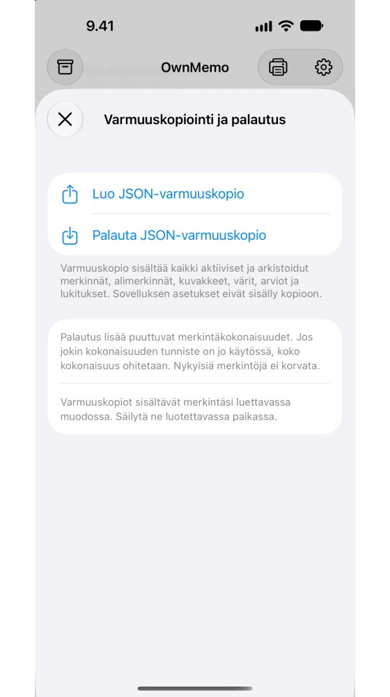 Paikalliset varmuuskopiot ja palautus