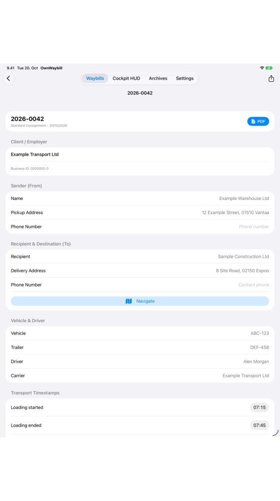 iPad — Waybill editor