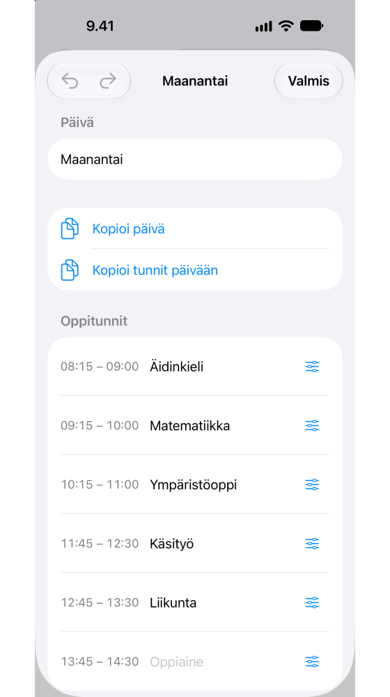 Päivän oppitunnit ja kopiointityökalut
