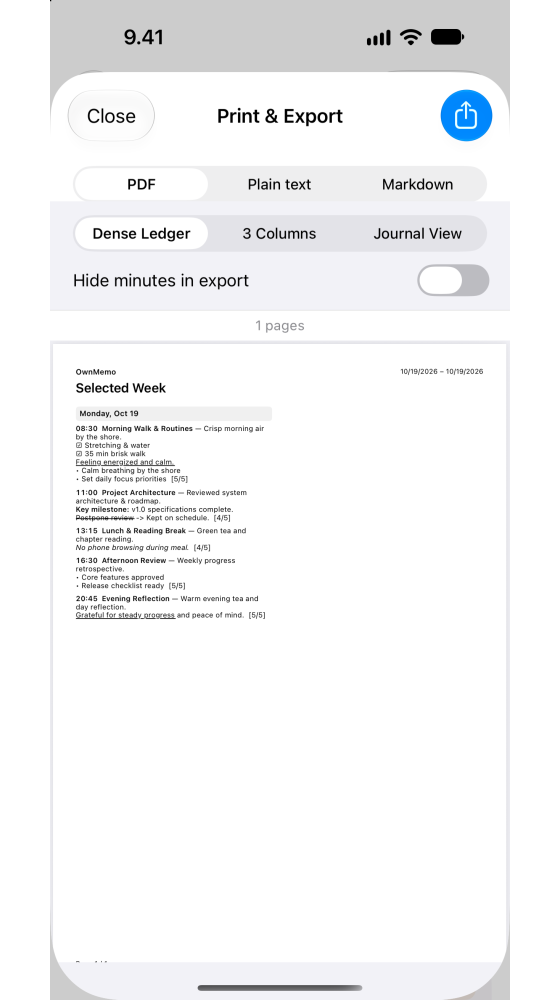 Paper-saving A4 PDF export