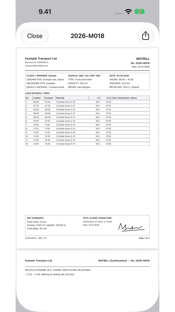 iPhone — Earthmoving log PDF