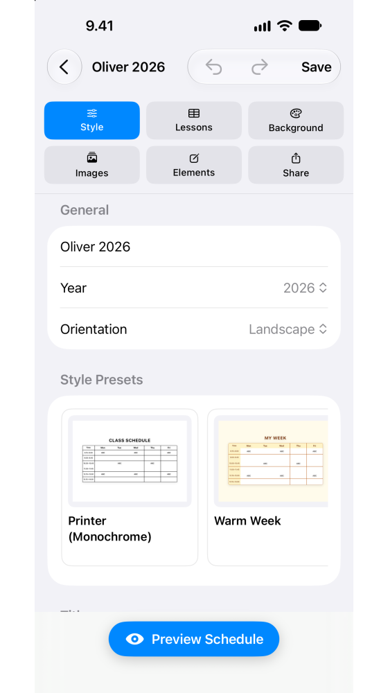 Style customization & presets
