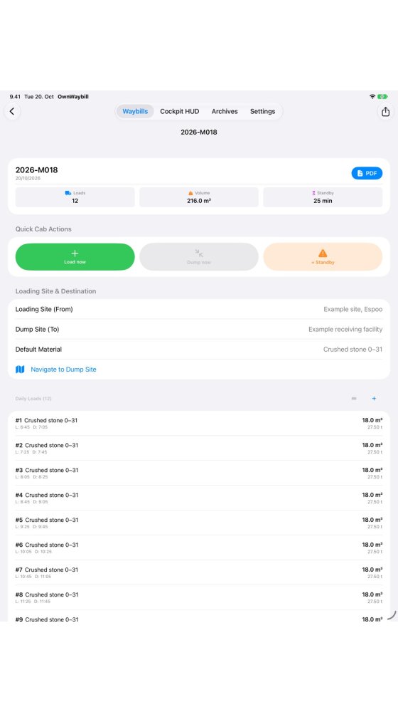 iPad — Earthmoving log editor