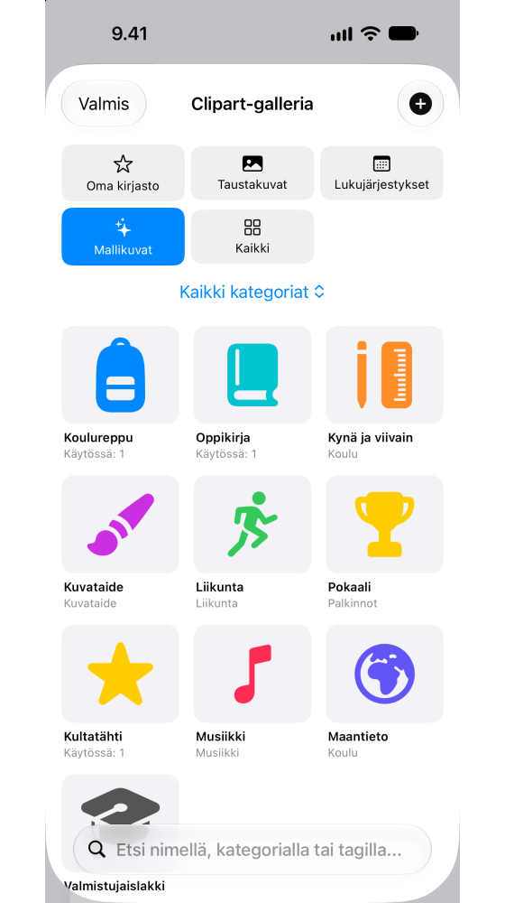 Clipart-galleria ja koulutarrat