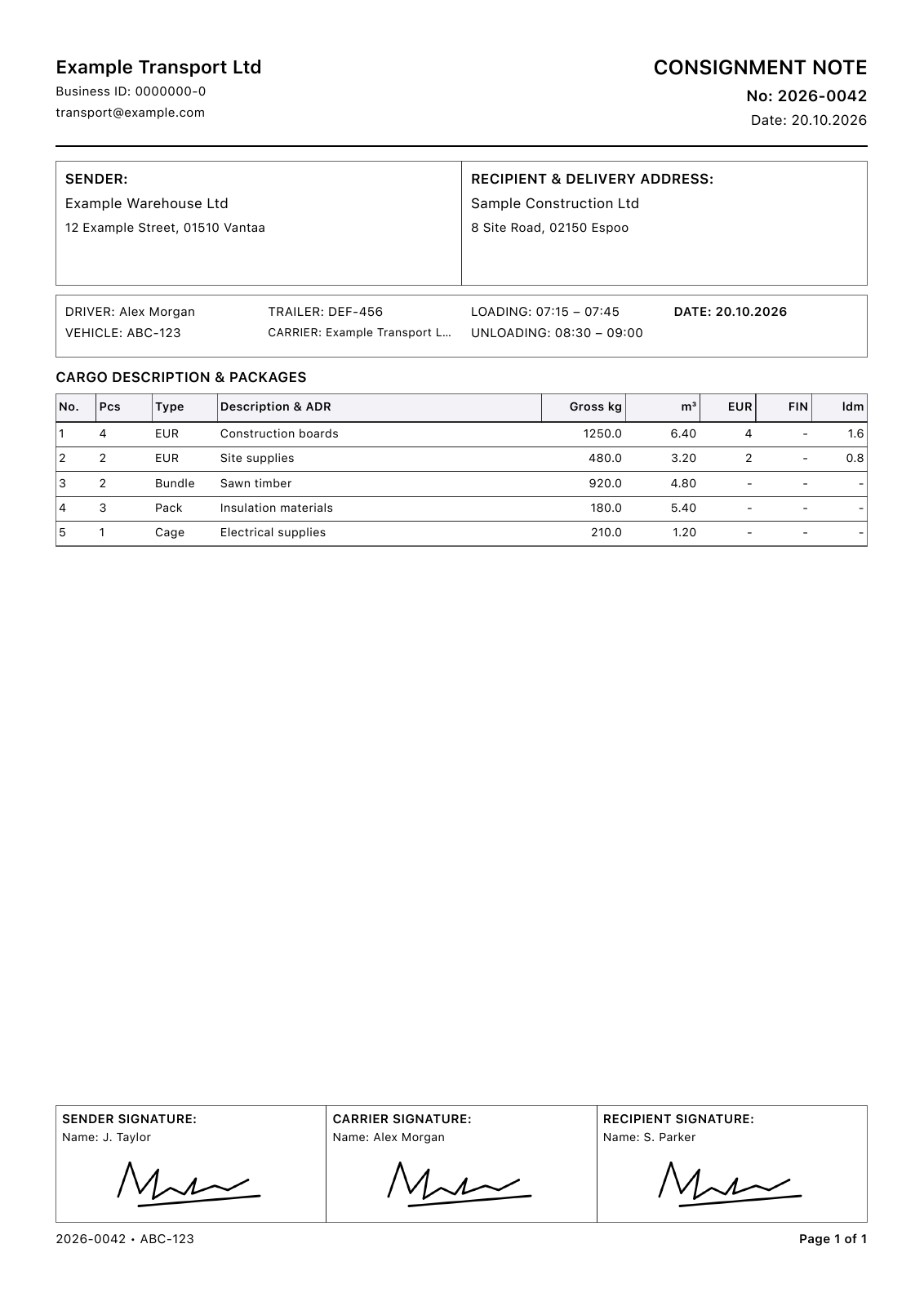 Standard waybill